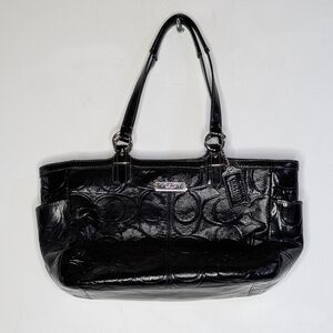 Coach Black Signature Patent Leather Shoulder Bag